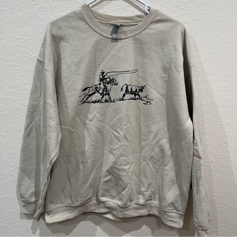 ETSY GILDAN Western Cowboy Cream Graphic Crewneck Sweatshirt